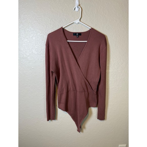 Mauve Brown Ribbed Knit Bodysuit Top - Picture 1 of 3